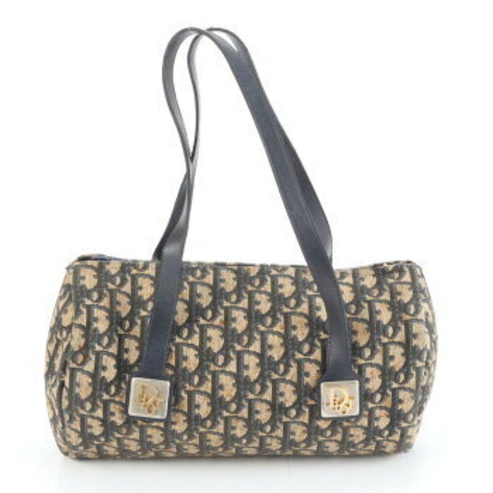 Dior Leather Shoulder Canvas Navy Blue Bag Trotter Christian - Picture 2 of 8